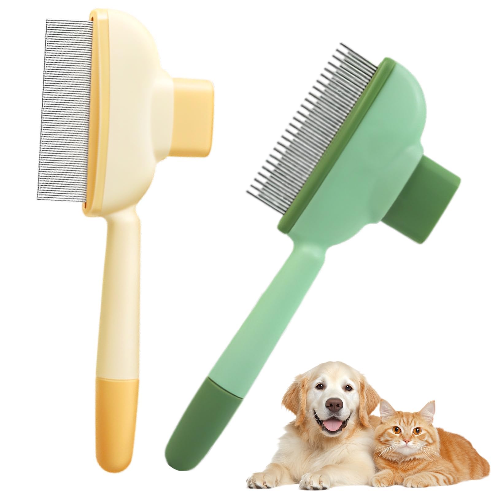 Qpets Flea and Tick Comb for Cats and Dogs with Dual‑Sided Stainless Steel Teeth | Self‑Cleaning Brush for Shedding and Healthy Coat