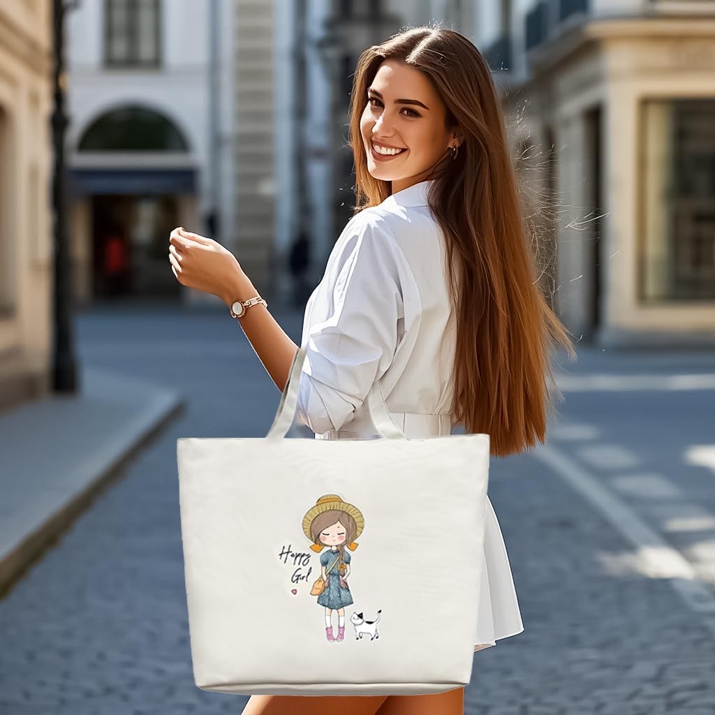 Zibuyu Cotton Canvas Tote Bag for Shopping and College with Foldable Washable Design | White 1 Pc