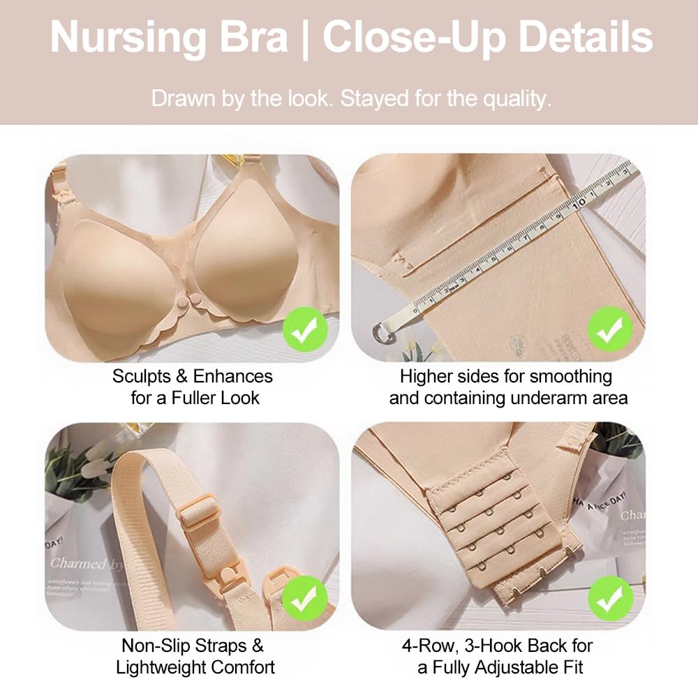 SANNIDHI Nursing Bras for Breastfeeding with Front Opening Clasps and Seamless Support Beige XL