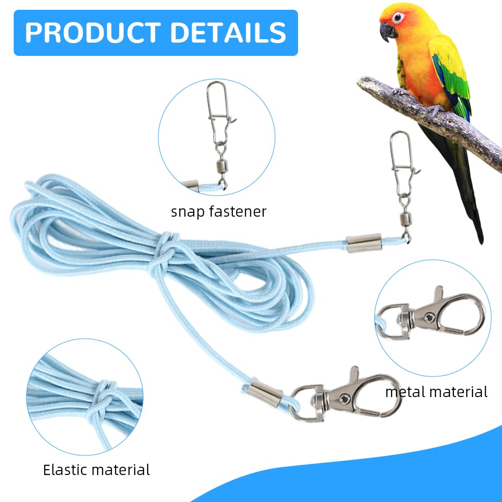 Qpets Parrot Leash for Bird Flying Training with 6.6ft Stretchy Rope and 5 Leg Loops