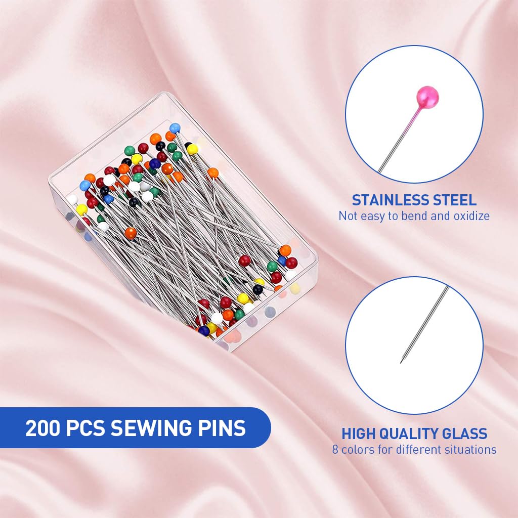 HASTHIP Sewing Pins Accessories Kit for DIY Crafts with 200 pcs Pins and Magnetic Wrist Holders | Includes Seam Rippers and Scissor