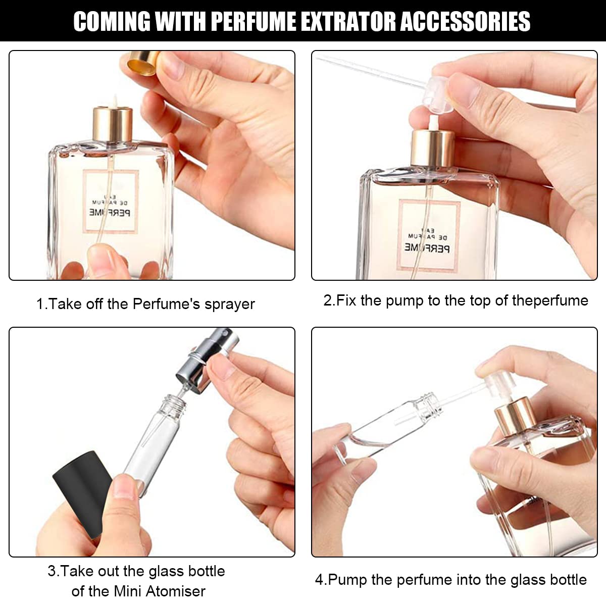 HASTHIP Perfume Atomiser Dispenser for Travel with 8ml Glass Container and Fine Mist Spray | Black Refillable Bottle