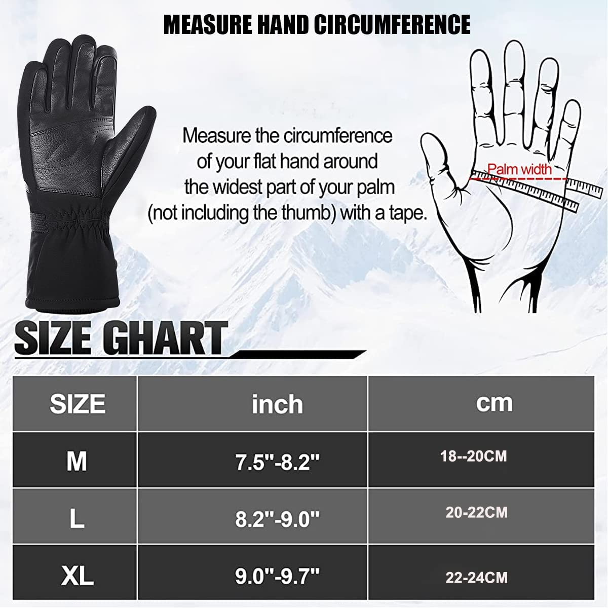 PALAY Winter Gloves for Skiing and Riding with Touch Screen Fingers and Anti Slip PU Palm | Windproof Waterproof for Men 8.5–9 cm Hand Width