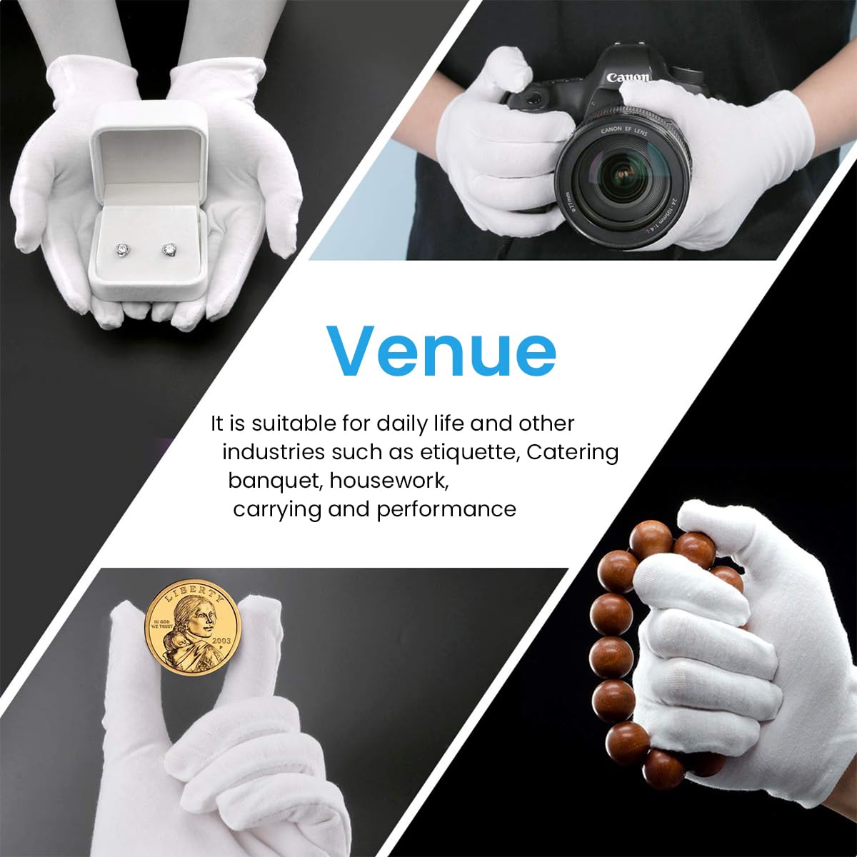 White Cotton Gloves for Artwork and Jewelry Inspection featuring Breathable Comfort | 12 Pairs