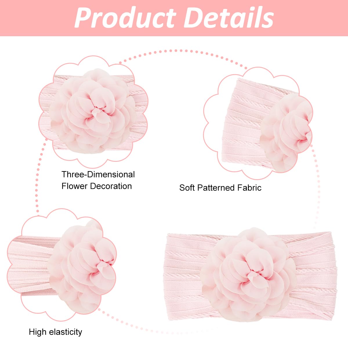 SNOWIE SOFT Chiffon Flower Hair Bands Set for Baby Girls with Pink Nylon Socks | Ideal Baby Shower Gift