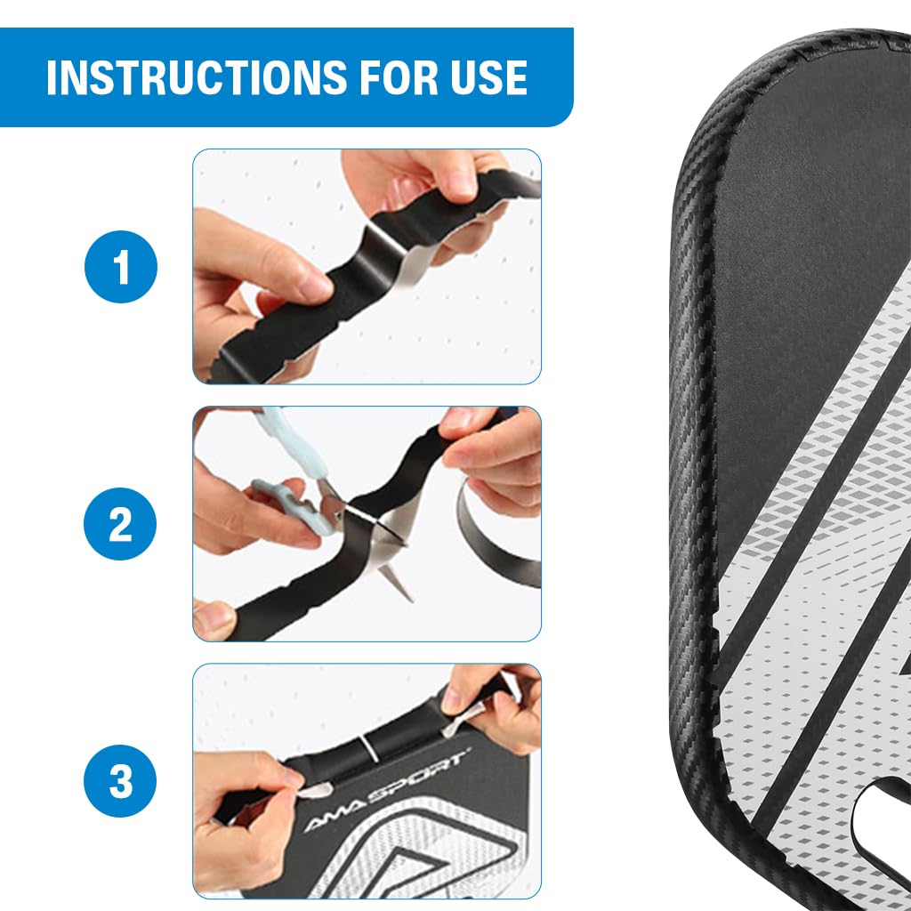 Proberos Pickleball Paddle Edge Protector Tape 3 Pcs with Self Adhesive PU Stripe | Carbon Fiber Pattern for Racket Protection