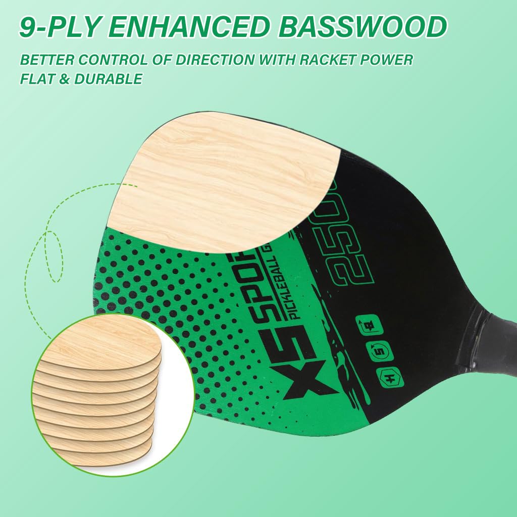 Proberos Pickleball Paddles Kit with 4 Balls and Portable Bag for Outdoor Family Fun | Green