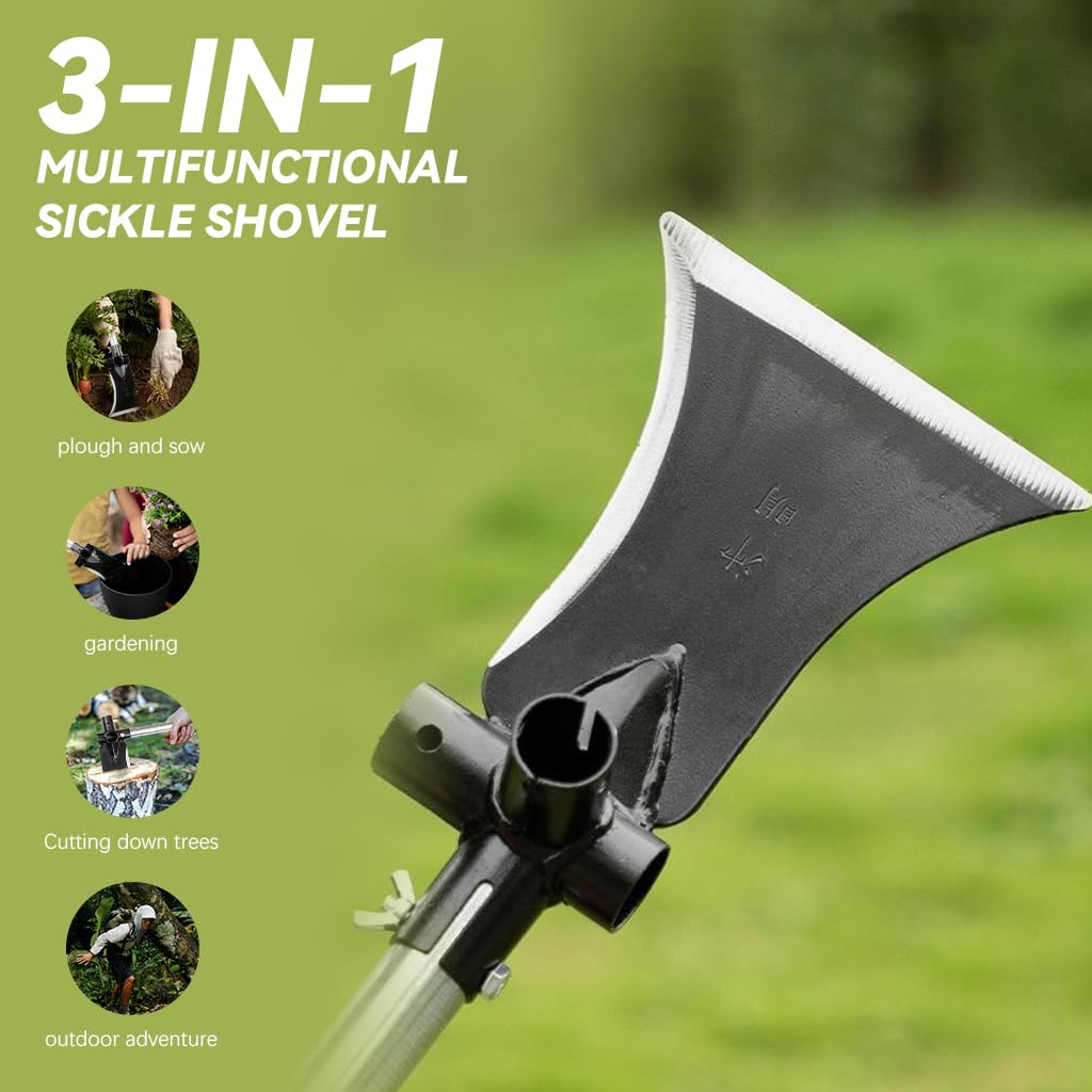 HASTHIP® Gardening Tool 3 In 1  Multifunctional Gardening Sickle Shovel Tool Axe Tool with 11.8'' Steel Handle High Carboon Steel Sickle Shovel Tool Versatile Gardening Handy Tool