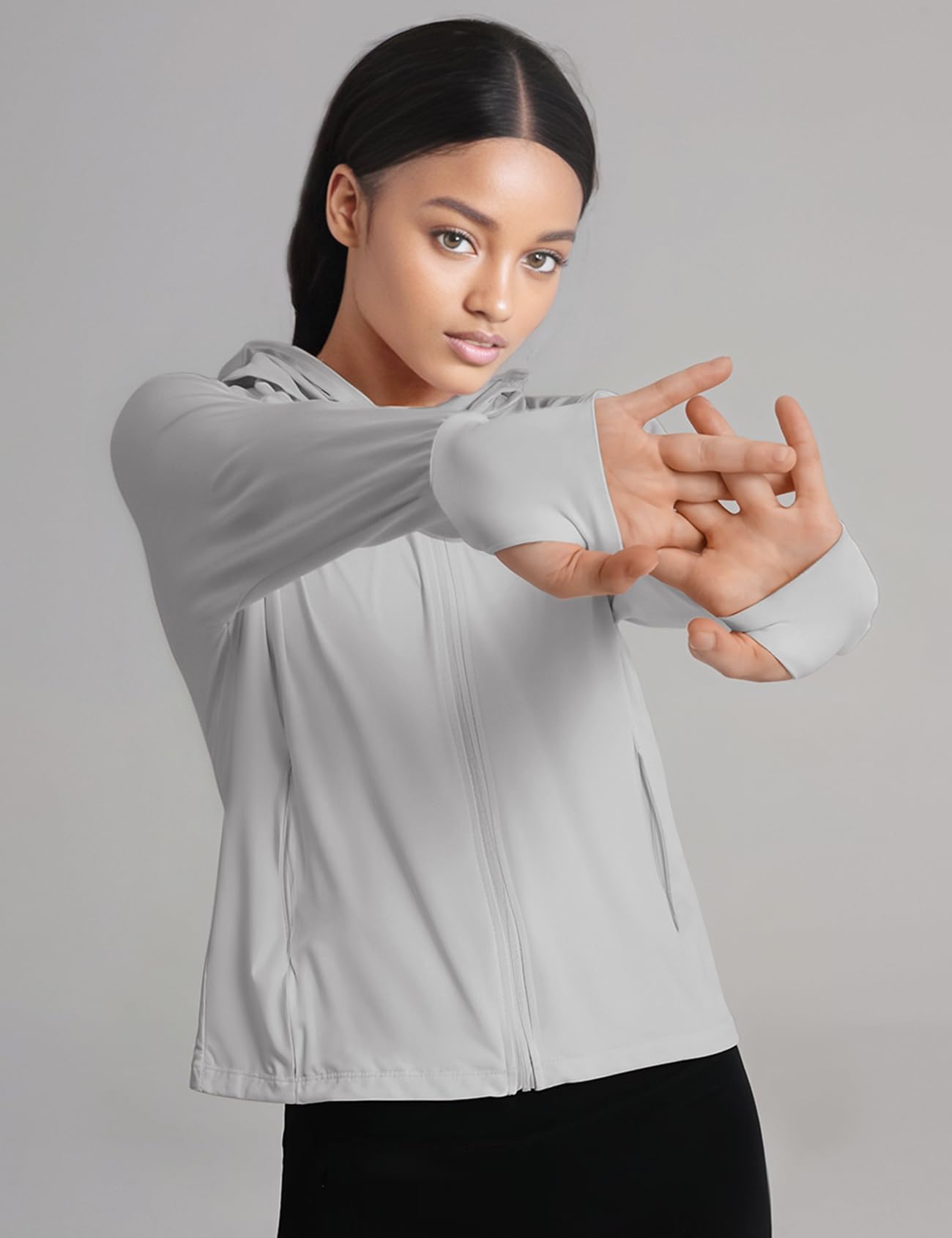 Venzina Women's UPF 50+ Lightweight Athletic Jacket for Outdoor Hiking with Wide Brim Hat and Face Shield | Quick Dry Nylon Sun Protection Hoodie