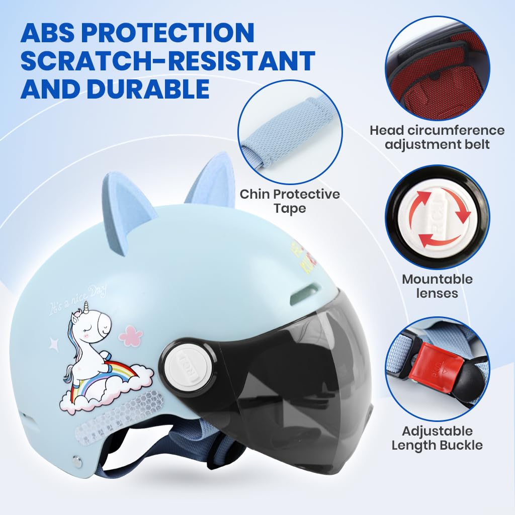 Proberos Kids Bike Helmet for 7–14 Year Riders with UV Visor and ABS EPS Impact Cushioning | Cartoon Unicorn Design Blue 2PCS