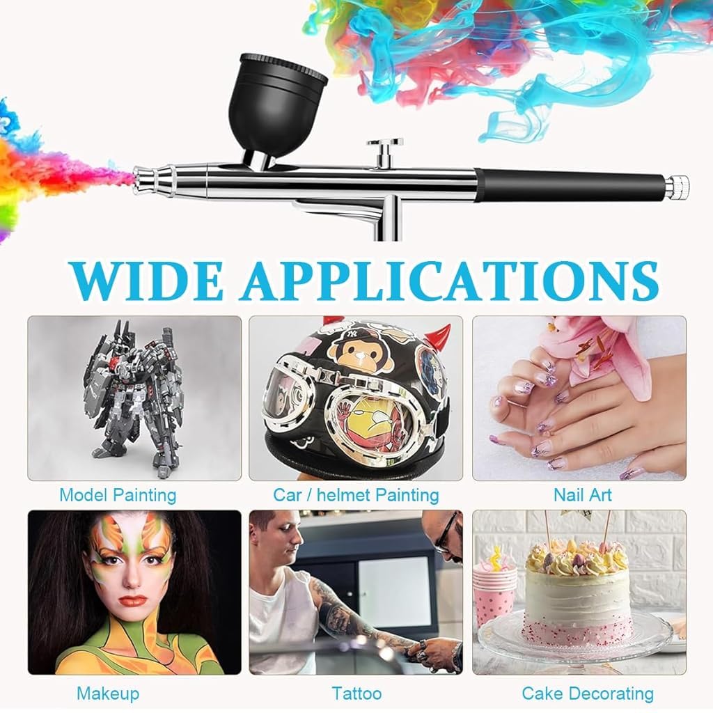 HANNEA Airbrush Kit for Makeup and Cake Decorating with 23–27 PSI Power | 0.3mm Nozzle and Ergonomic Handheld Design