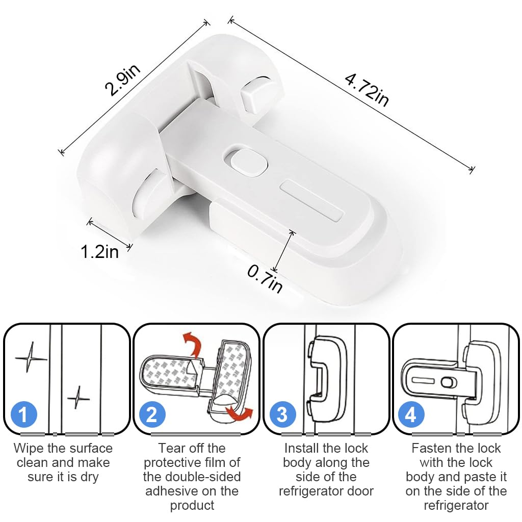 SNOWIE SOFT® Fridge Locks Child Proof Baby Proofing Products Easy Cabinet Door Lock  Baby Safety Products Refrigerator Single Door Self-Adhesive Fridge Lock Kitchen Accessories Items