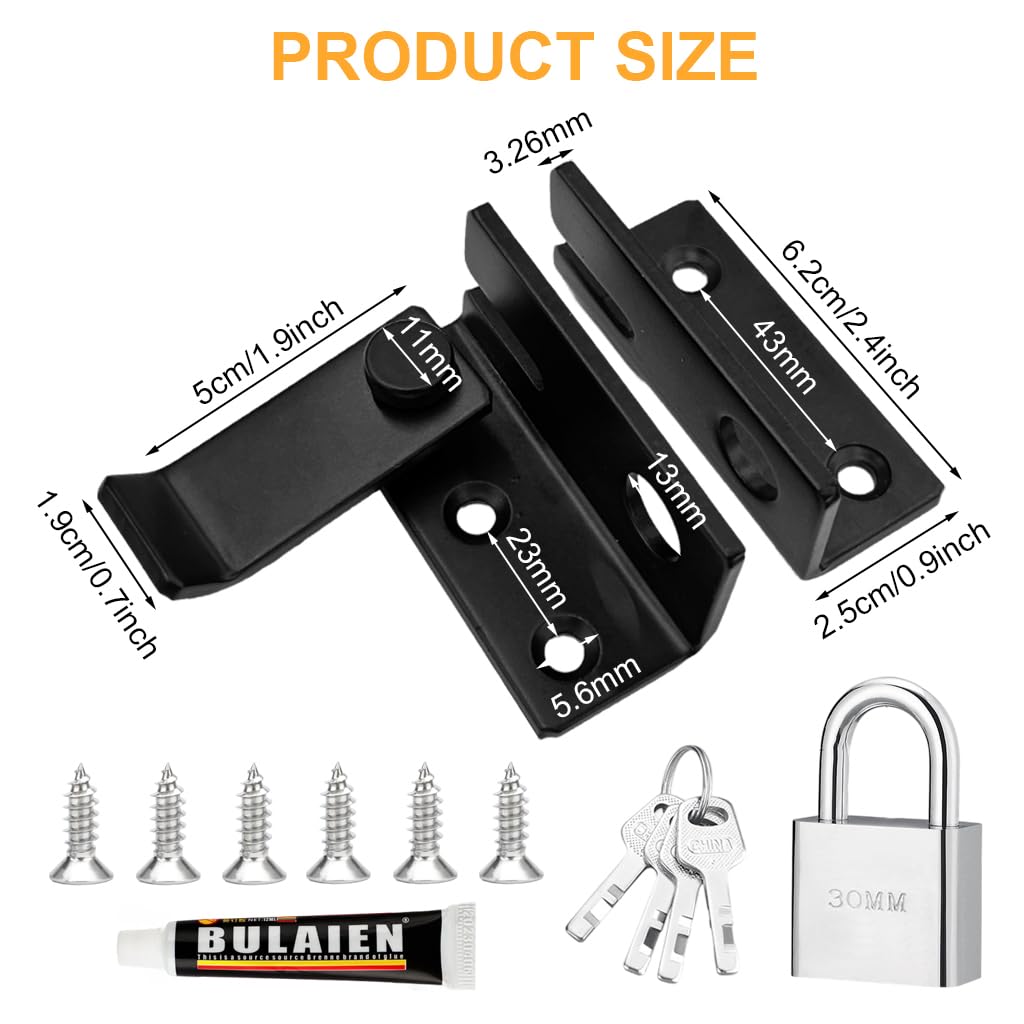 Serplex Flip Latch Gate Latch for Doors and Cabinets with 2 in 1 Padlock Slot | Stainless Steel No Drill Security Kit