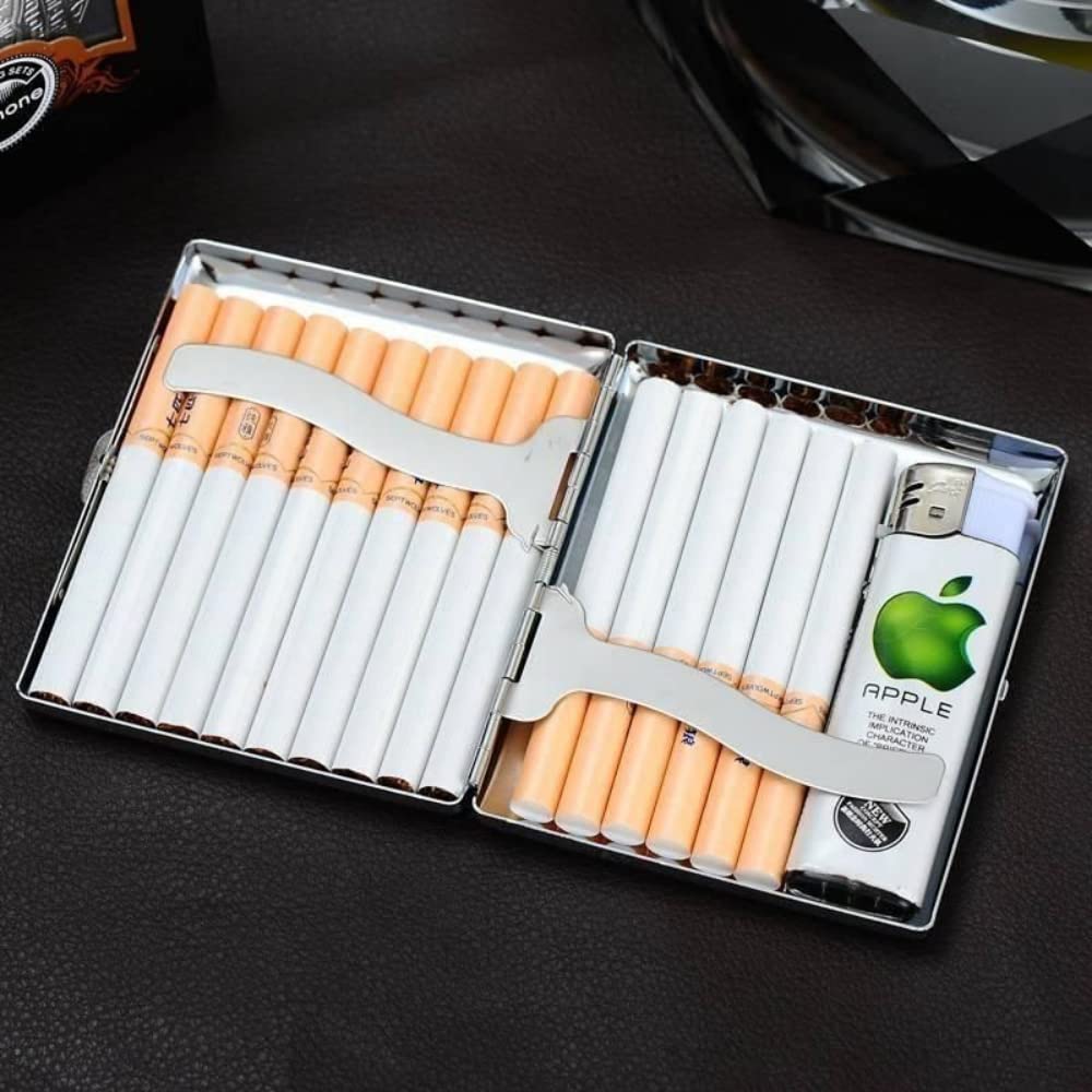 GUSTAVE  Metal Cigarette Case - Double Sided Spring Clip Open Cigarette Box for 20 Cigarettes (Silver)