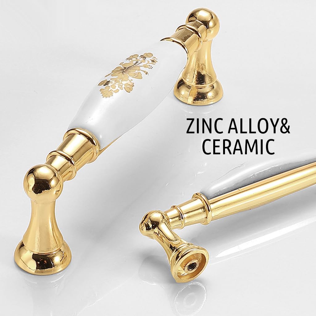 HASTHIP Cabinet Door Pulls for Kitchen and Bathroom with Ergonomic Grip and Ceramic Floral Zinc Alloy Design | 2Pcs Set