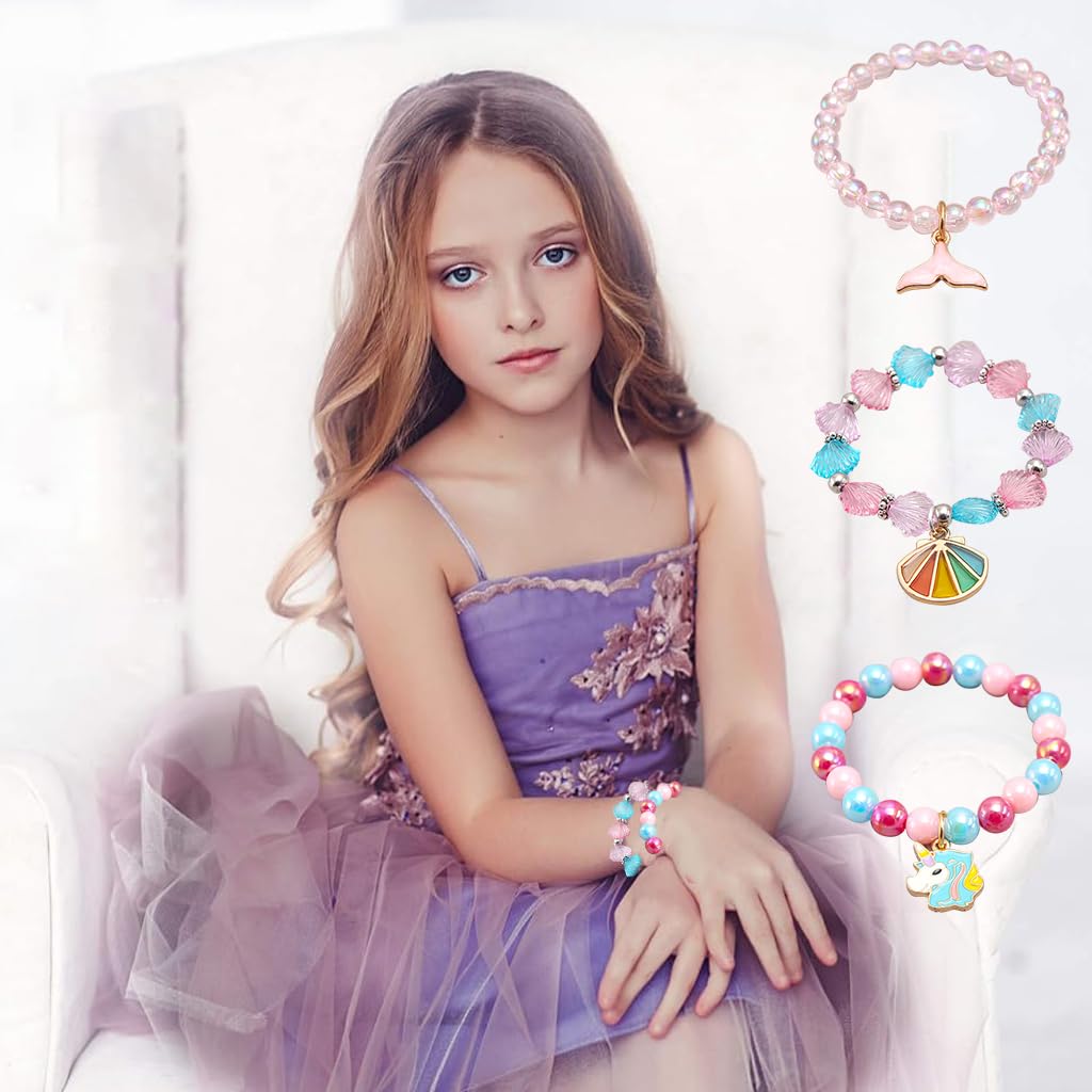 PALAY Beads Bracelet for Girls featuring Unicorn Mermaid Charms | 3 Pcs Friendship Gift Set