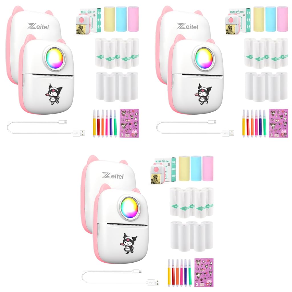 ZEITEL Mini Bluetooth Thermal Printer for Android and iOS with LED Light and 13 Roll Paper | 200DPI Inkfree Portable Label Maker