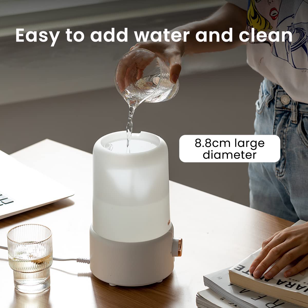 Bear® Humidifier for Room Moisture 1L Aromatic Diffuser Essential Oil Allow 28dB Silent Humidifier for Plants Household Top Filling Ultrasonic Cool Mist Desktop Humidifier with Stepless Mist Adjust