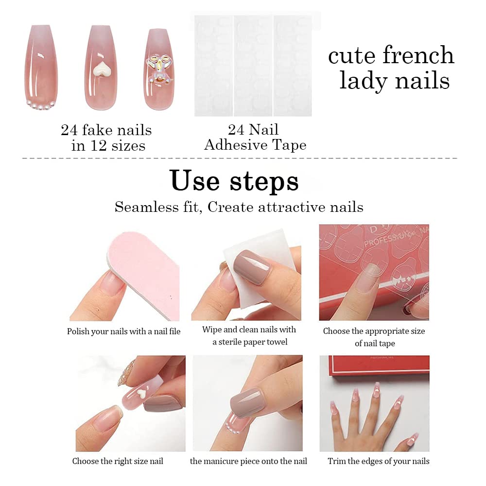 MAYCREATE Press On Gel Nails for Daily or Party Wear featuring 24pcs Full Cover Nude French Style