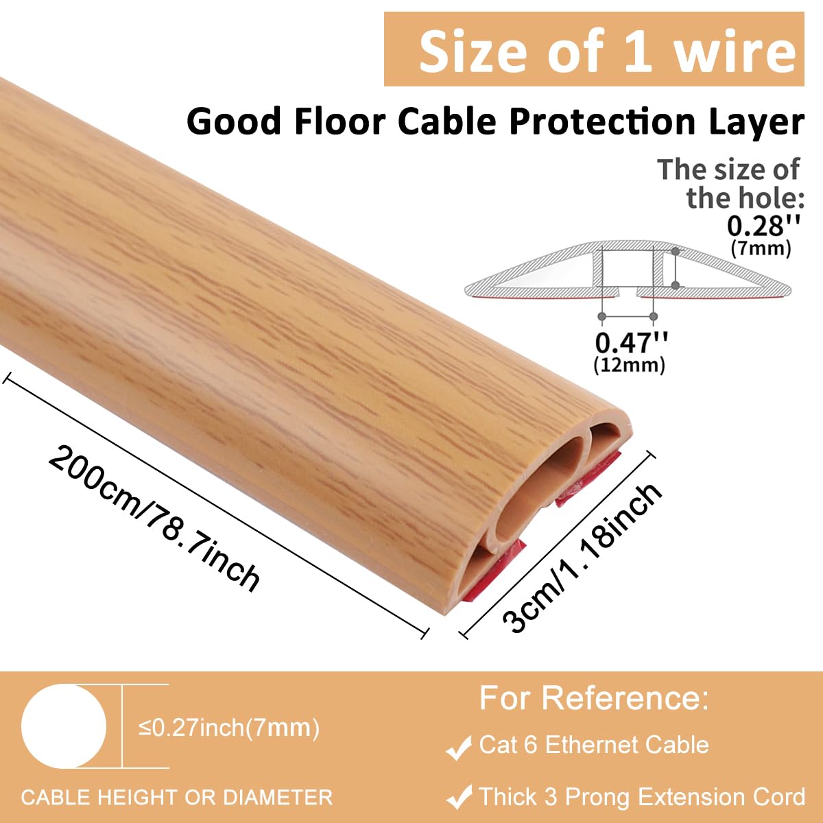 HASTHIP Floor Cord Cover for Home and Office with Self Adhesive Backing 6.6ft PVC Sleeve