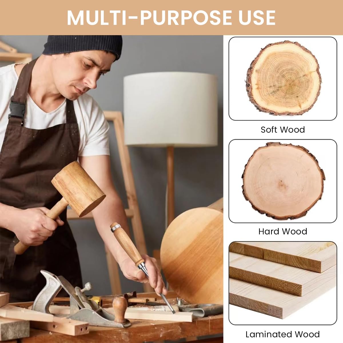 Serplex Bevel Edge Craft Chisel Set 4 PCS for Woodworking with Wooden Handles and Chrome Vanadium Steel Blades