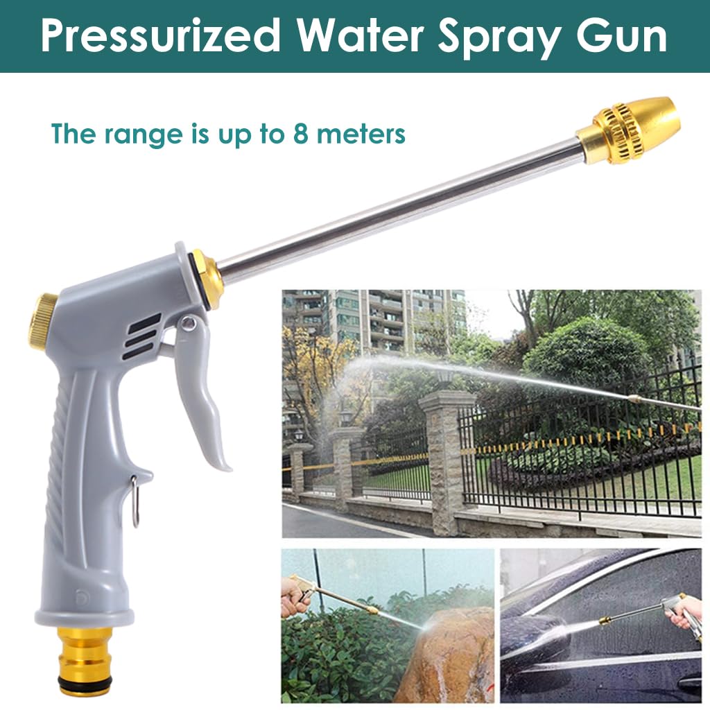 HASTHIP® Water Spray Gun Stainless Steel Nozzle Pressurized Water Spray Gun Long Nozzle Water Spray Gun with 3 Modes Universal Water Spray Gun for Car Washing, Gardening, Watering, Irrigation