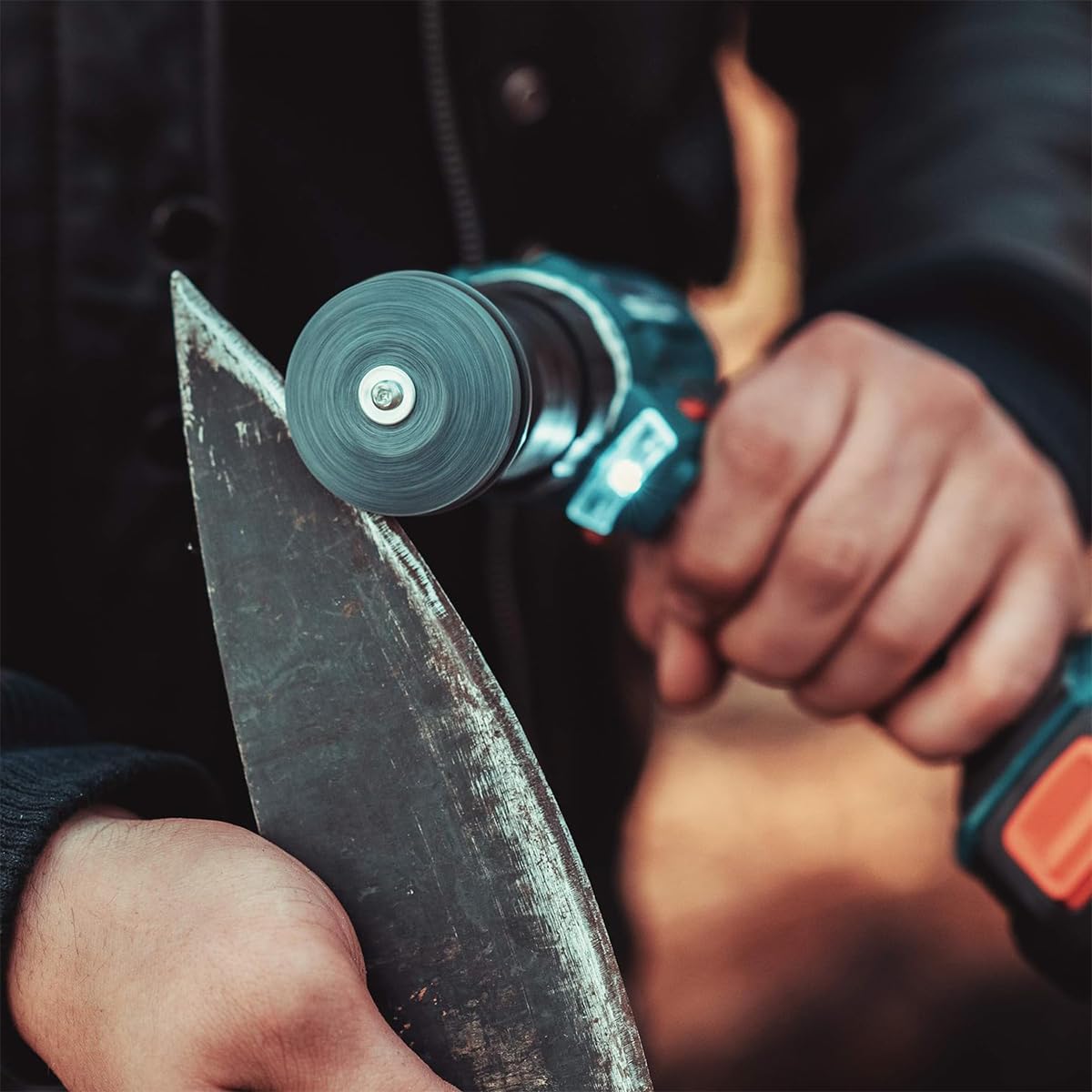 Serplex Lawn Mower Blade Sharpener Kit 3 pcs 58x63 mm with Double Layer Corundum | Universal for Power Drills