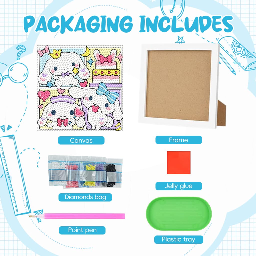 PATPAT DIY Diamond Art Kit for Kids 7 inches featuring Cinnamoroll with Wooden Frame | Fun Desk Craft Gift