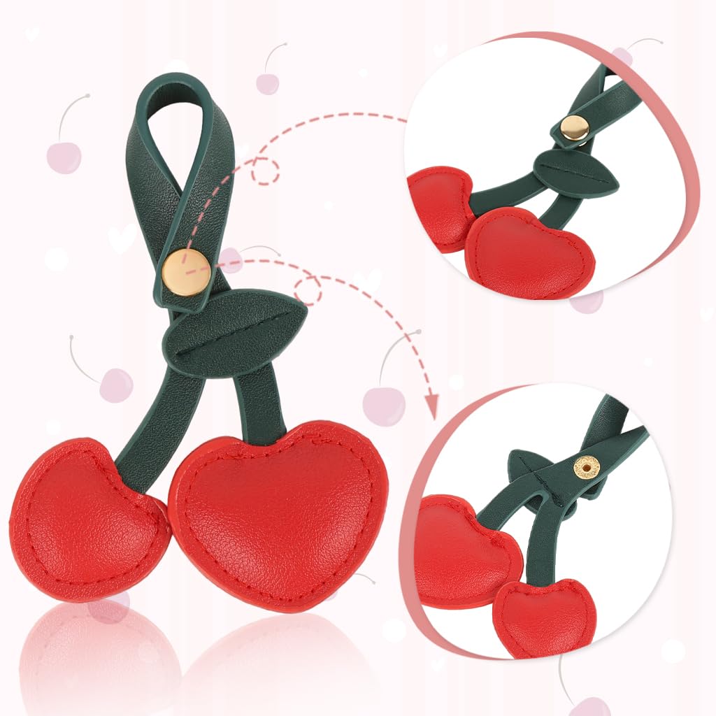 SANNIDHI Bag Charm Keychain for Purses with 7x11 cm Cherry Design and Snap-Button Closure | PU Accessory for Women and Girls