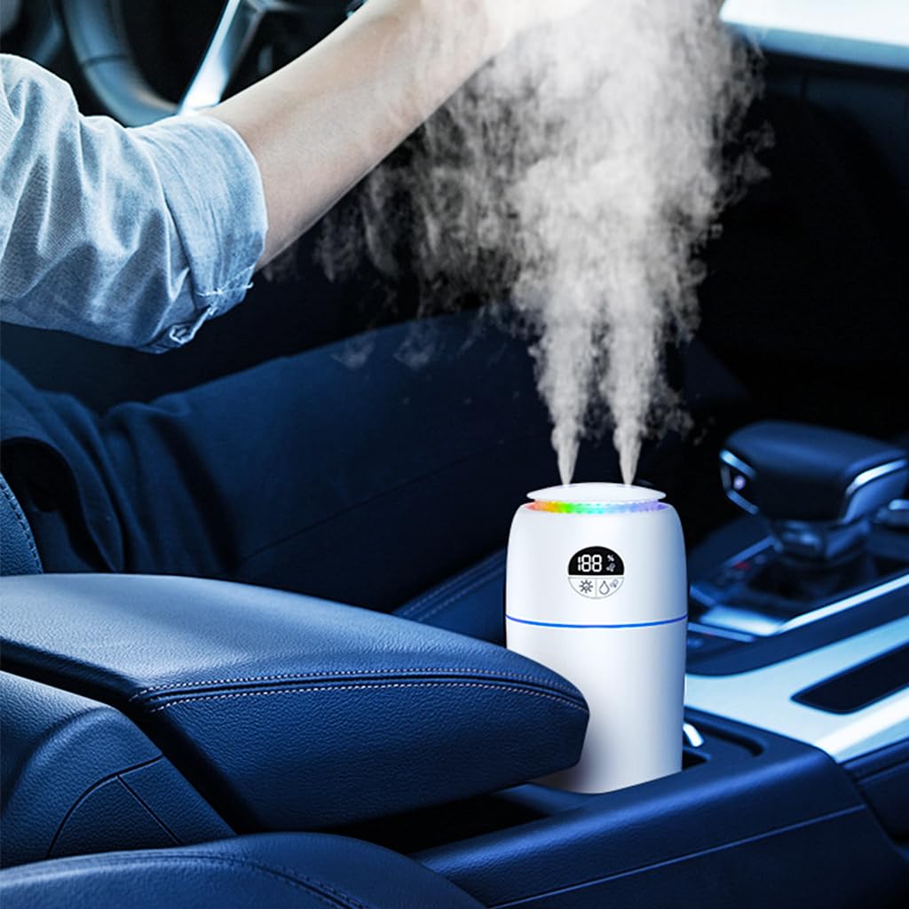 STHIRA Humidifier for Car Home and Office with Dual Spray 500ml Tank & 5200mAh Battery | Colorful LED Air Purifier