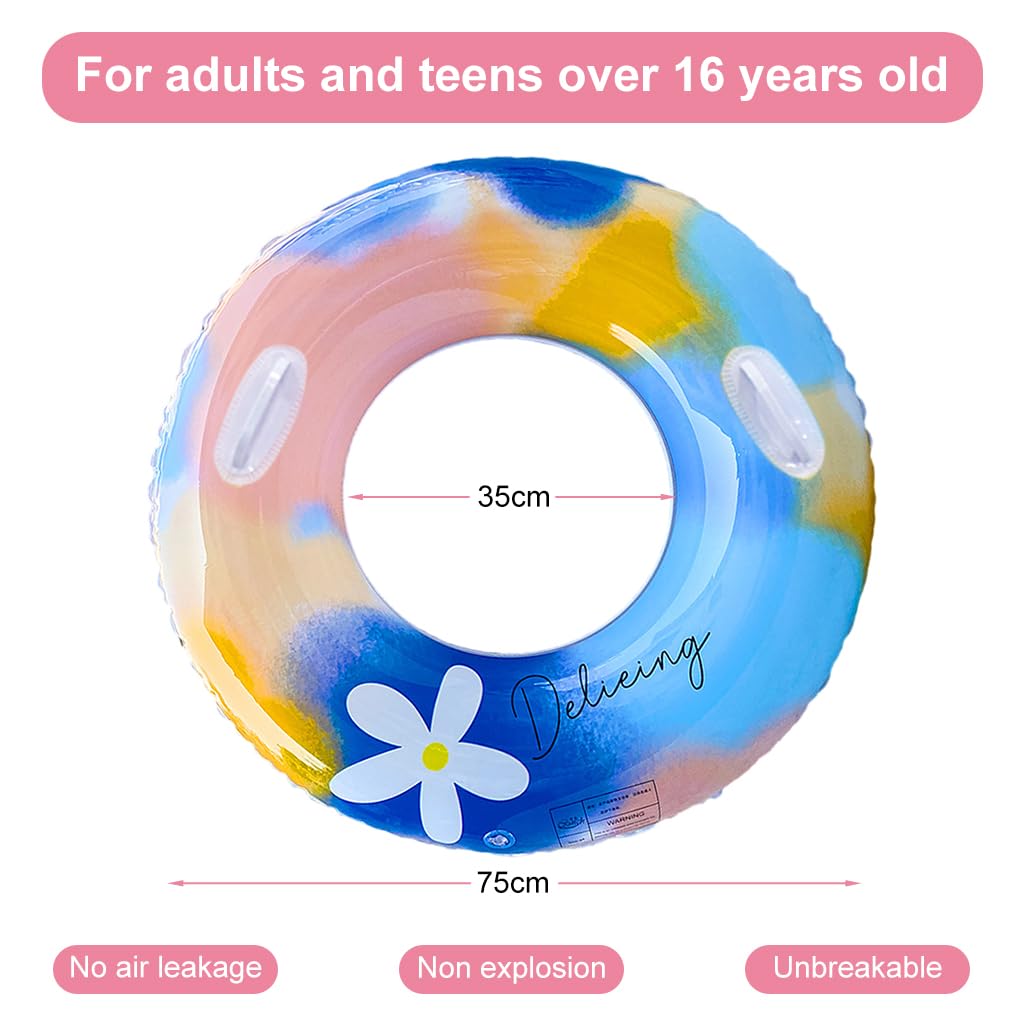 Proberos Inflatable Swimming Ring for Adults with Dual Handles and Leakproof Valve 75cm PVC | Pool and Beach Float