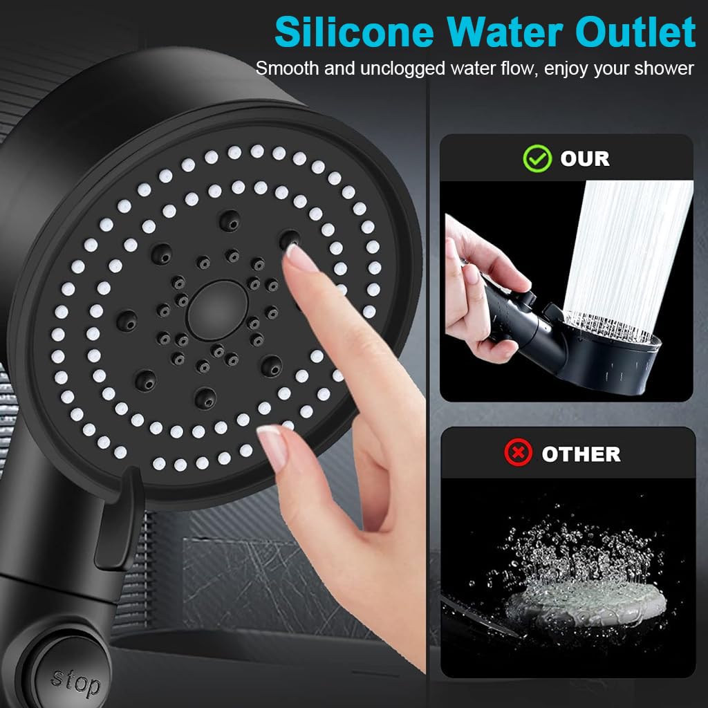 Serplex Handheld Shower Head with 5 Spray Modes and LED Temperature Display | 1.5m Hose