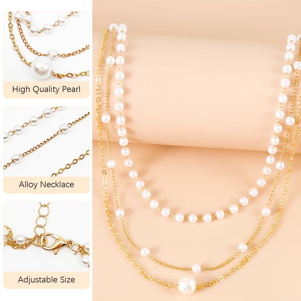SANNIDHI Pearl Necklace Set for Women featuring 3PCS Gold Layered Chains with Pearls