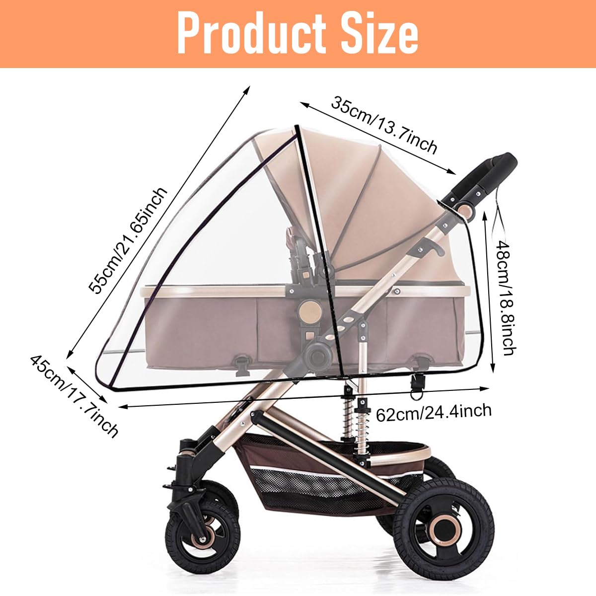SNOWIE SOFT Baby Stroller Rain Cover for Outdoor Use with Clear EVA Shield | Universal Fit