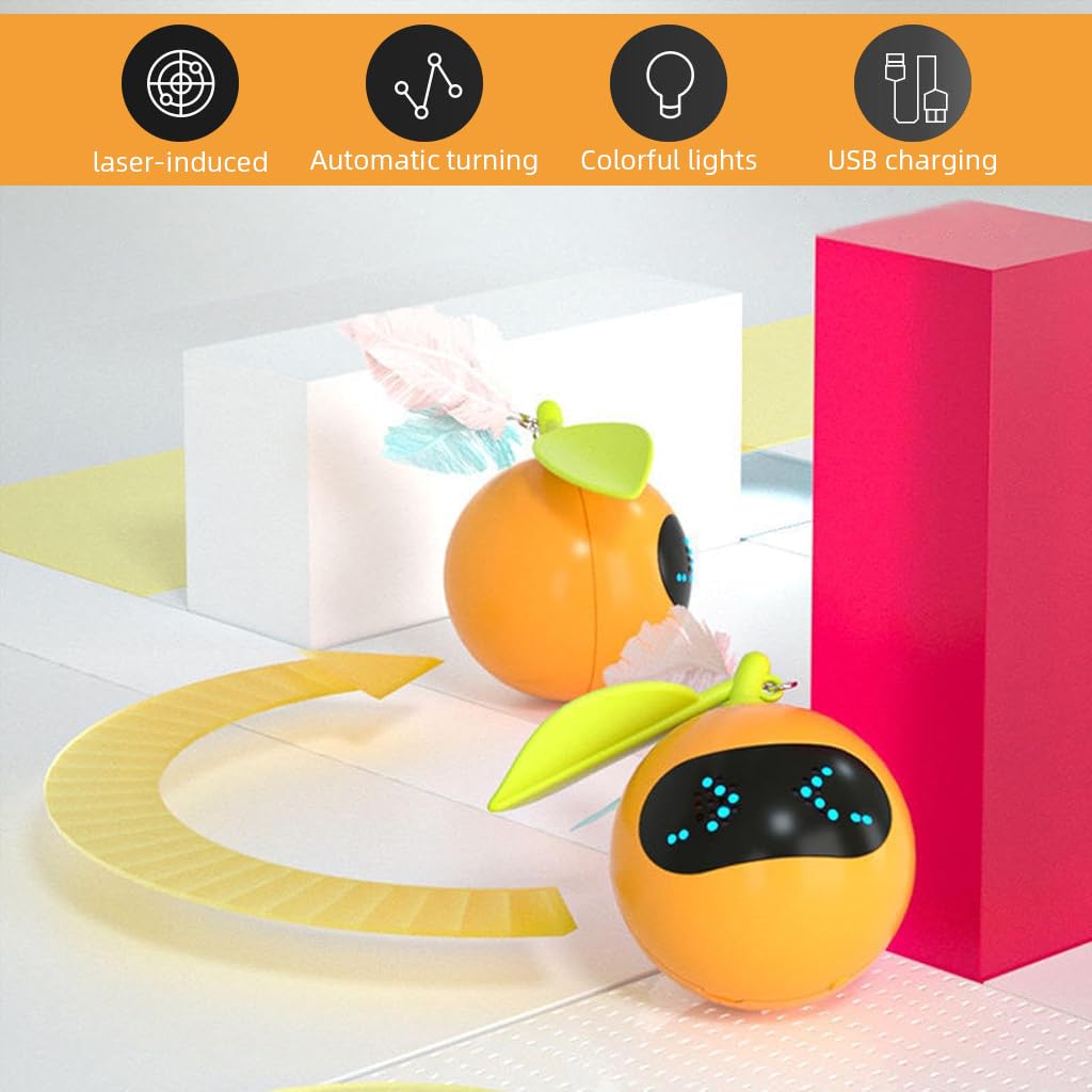 Qpets Smart Electric Cat Teaser Ball Toy with LED Light and Feather Tail for Indoor Cats