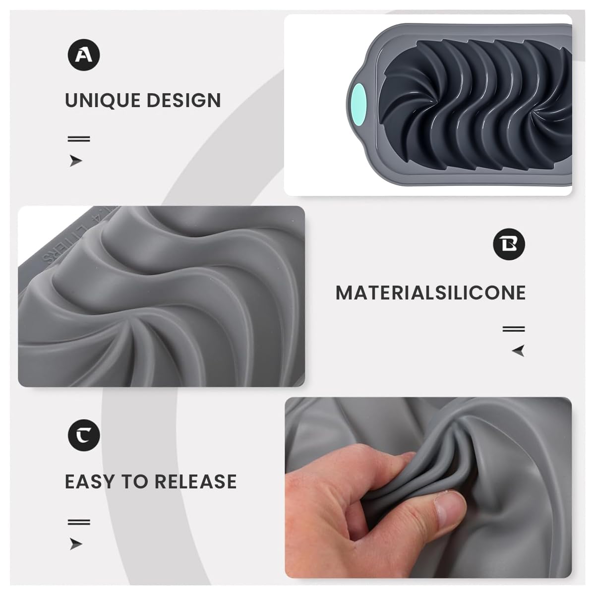 Supvox Silicone Cake Mold for Baking with Ear Handles and Symmetrical Pattern 25.7x15x6.3cm