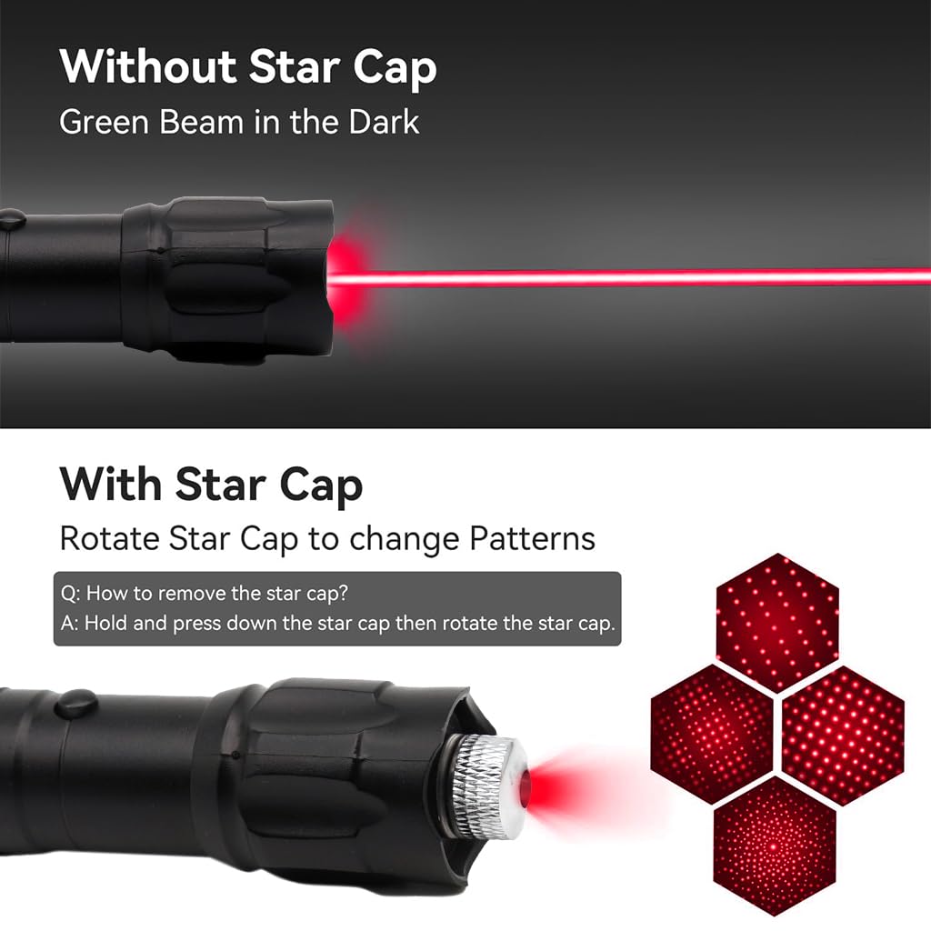 Climberty Red Laser Pointer for Stargazing with 10000m Beam and 8 Pattern Cap | USB Rechargeable Aluminum Tool