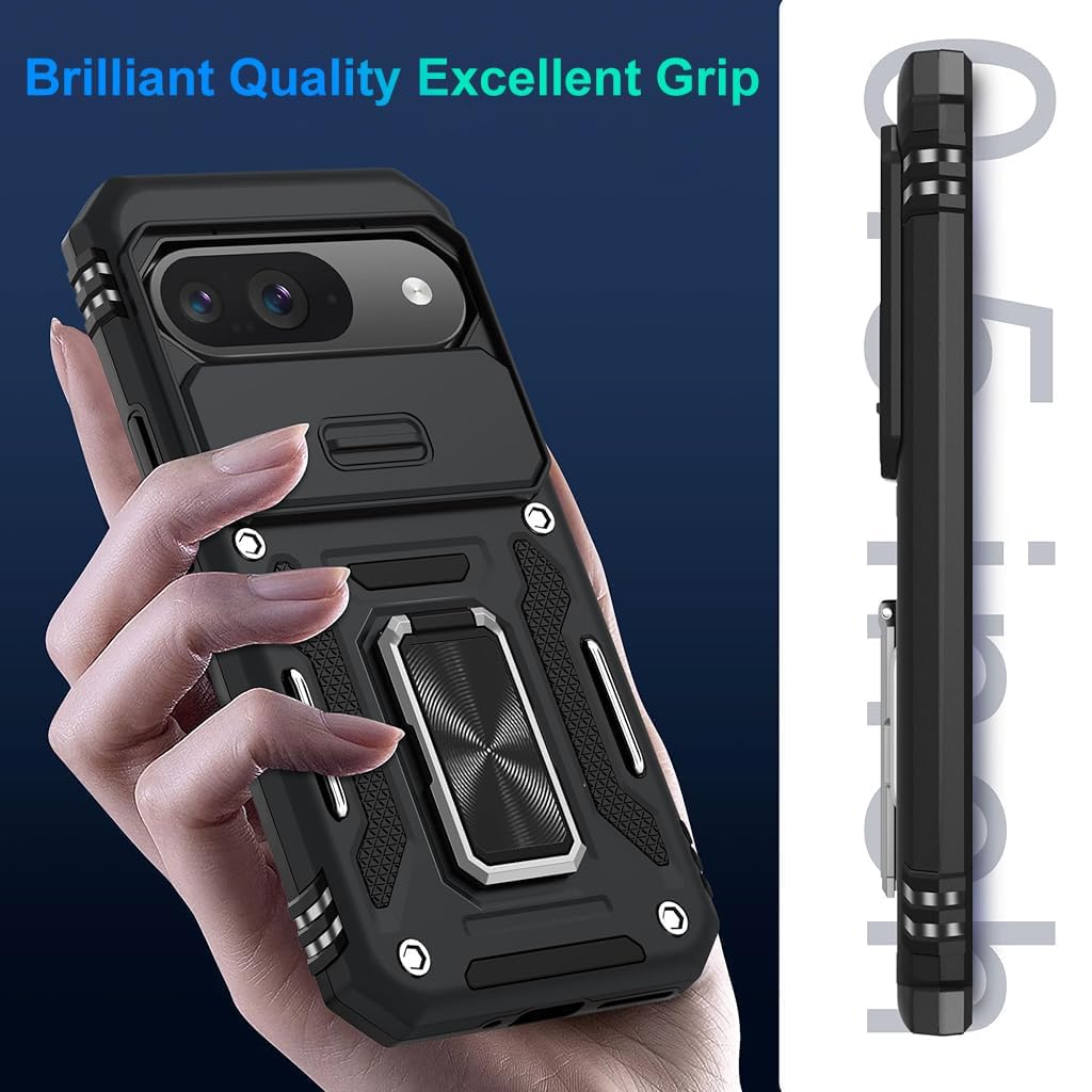 ZORBES Magnetic Phone Case for Google Pixel 9 and 9 Pro with Sliding Camera Shield | Rugged Shockproof Full Body Cover featuring Kickstand Ring and TPU Frame