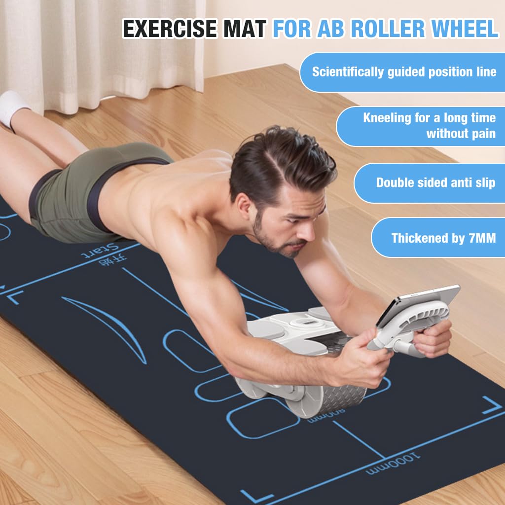 Proberos® Silent Mat for Ab Roller Wheel EVA Anti-slip Fitness Mat with Distance Guide Lines Exercise Mat Abs Training Mat Knee Mat Yoga Mat Fitness Mat, 140cmx56cm