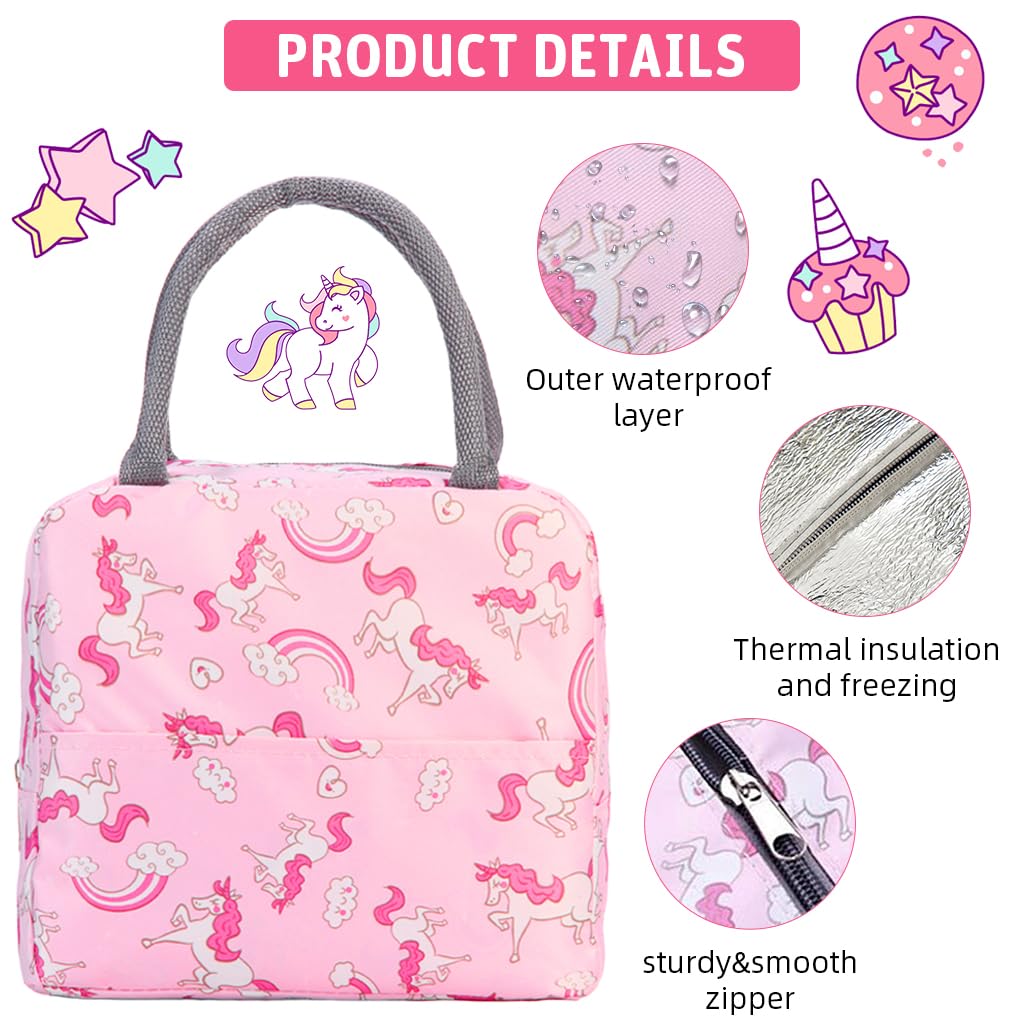 Zibuyu Nylon Lunch Bag for School and Office with Leak Proof Insulation | 21x11x19 cm Pink Unicorn