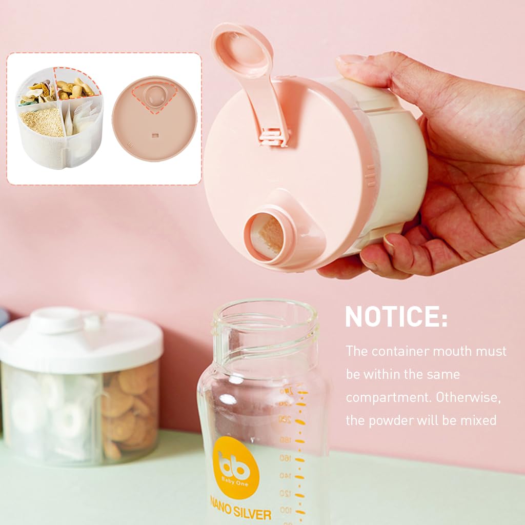 SNOWIE SOFT Baby Formula Dispenser with 4 Compartments and Leak Proof Lid | Food Grade PP Pink