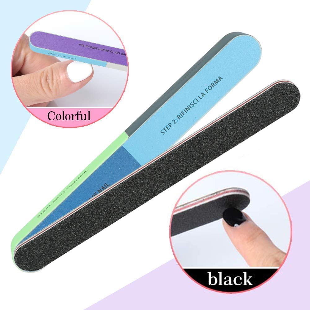 MAYCREATE  10PCS Nail Files, Professional Nail File Set, Curved Fingernail files, 100/180 grit Double-Sided Emery Board Manicure Tools for Home and Salon Use (Blue)