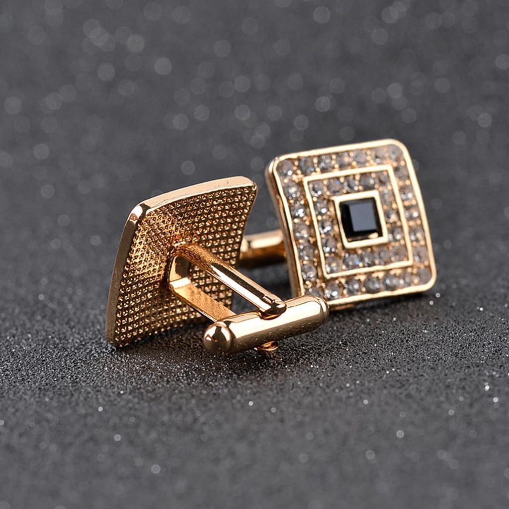 GUSTAVE® Cufflinks for Men Tuxedos Golden Rhinestone Cufflinks Set for Men Suits Luxury Wedding Business Shirt Cuff Links Accessories - 1 Pair