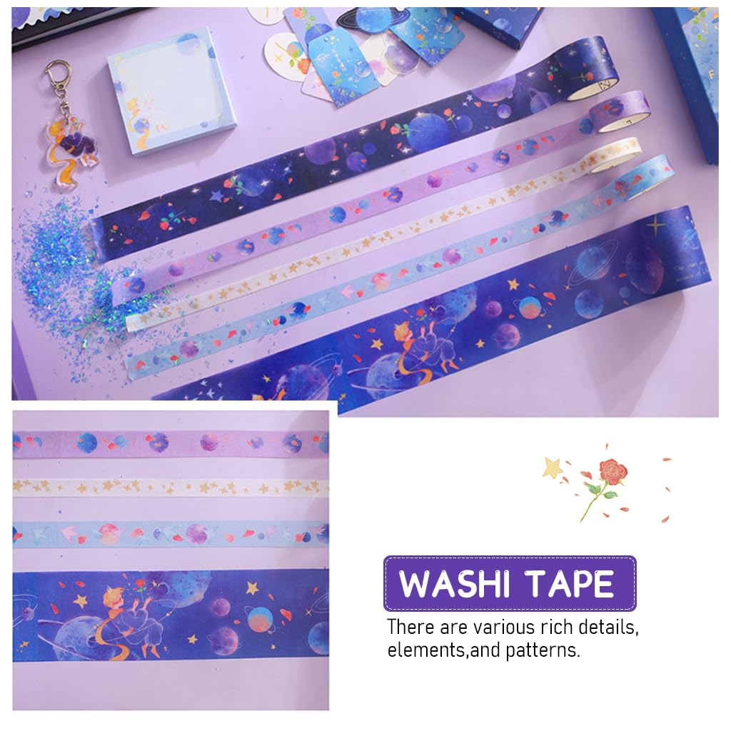 HASTHIP Little Prince Scrapbook Kit for DIY Journaling with 1 Notebook and 5 Washi Tapes | Gift Box Set