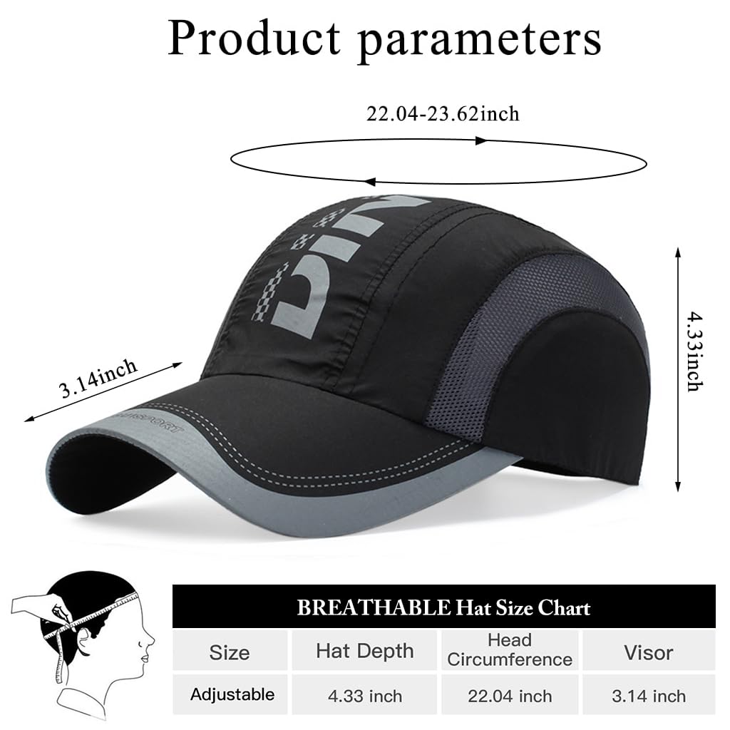Zibuyu Sport Baseball Cap for Outdoor Hiking and Fishing with Adjustable Buckle | 22–23.6 in Breathable Cotton Black Hat