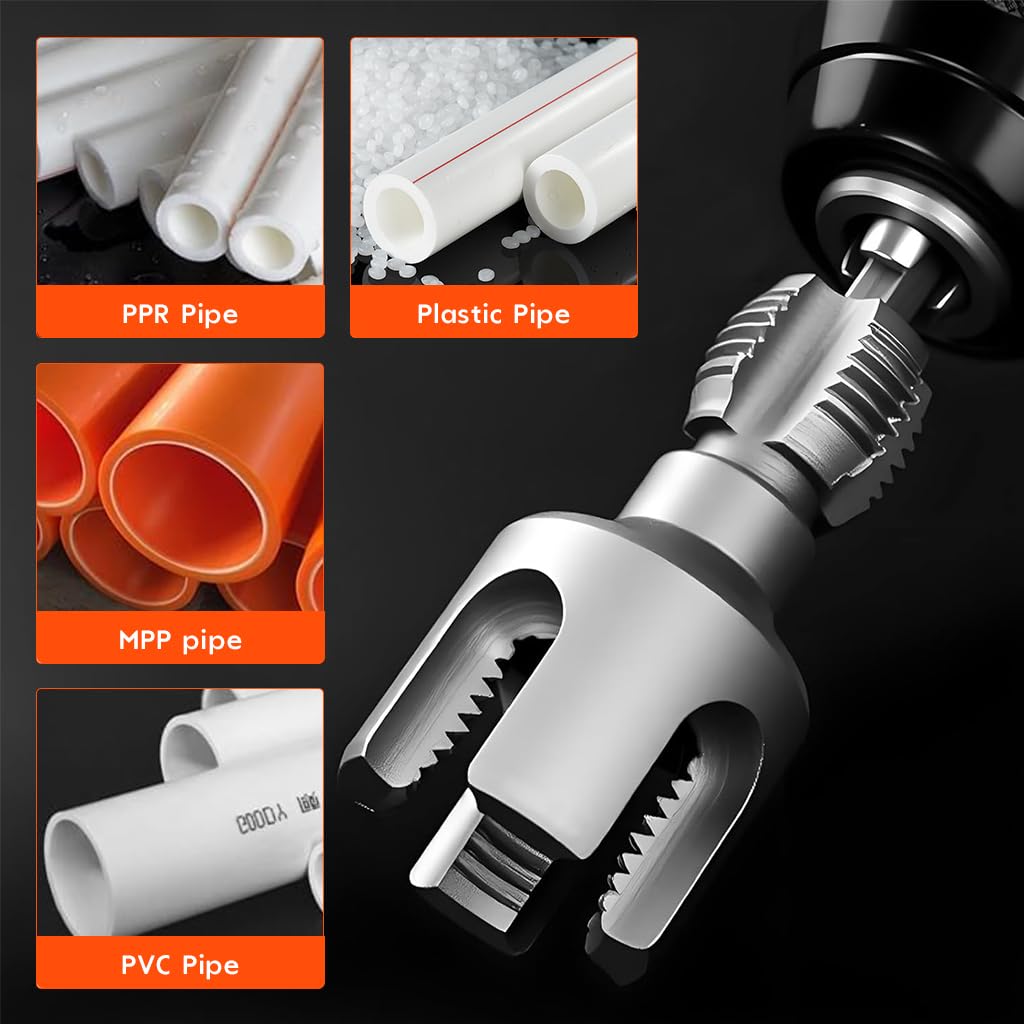 Serplex Pipe Threading Die Head for Electric Drill with Hex Shank and 1/2 in NPT Threads | Chrome Vanadium Steel