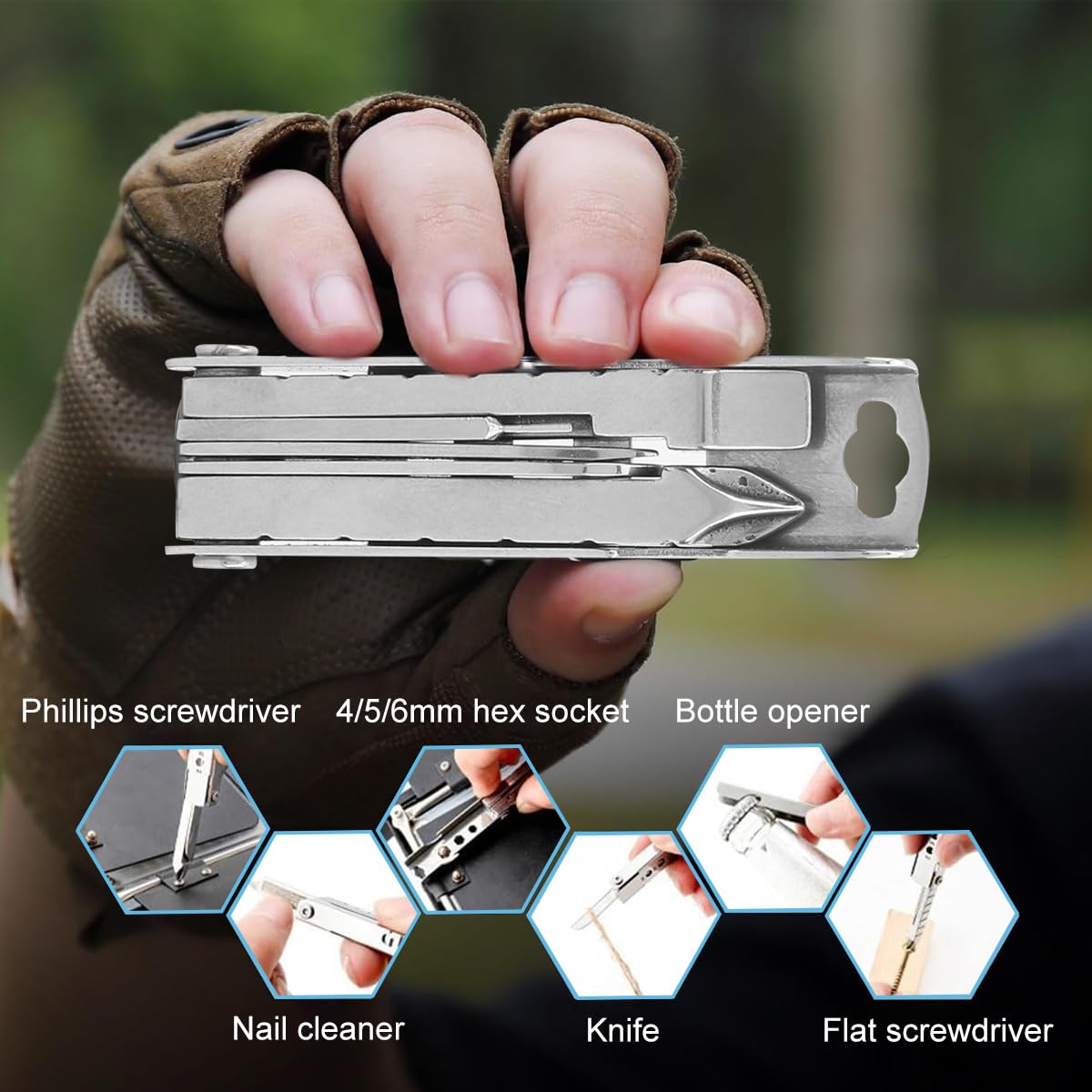 Serplex® Keychain Multitool 11-in-1 Pocket Gadget Stainless Steel Multitool for Keychain, with Screwdriver, Bottle Opener, Nail Filer, Cutter, Hex Wrench, More