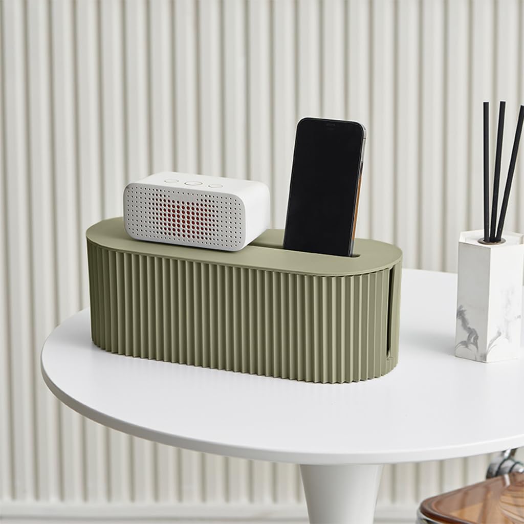 HASTHIP Cable Management Box for Home and Office with Phone Charging Stand | 33x13x11 cm