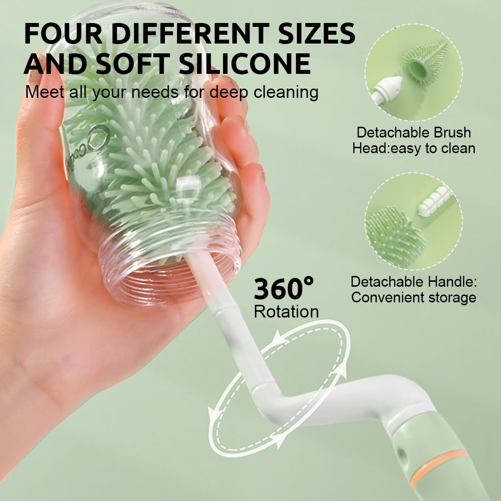 SNOWIE SOFT® 4 Pcs Set of Water Bottle Cleaning Brush Rotatable Silicone Bottle Cleaning Brush Soother Cleaning Brush Straw Cleaning Brush Multipurpose Bottle Brushes for Cup, Mug, Glassware