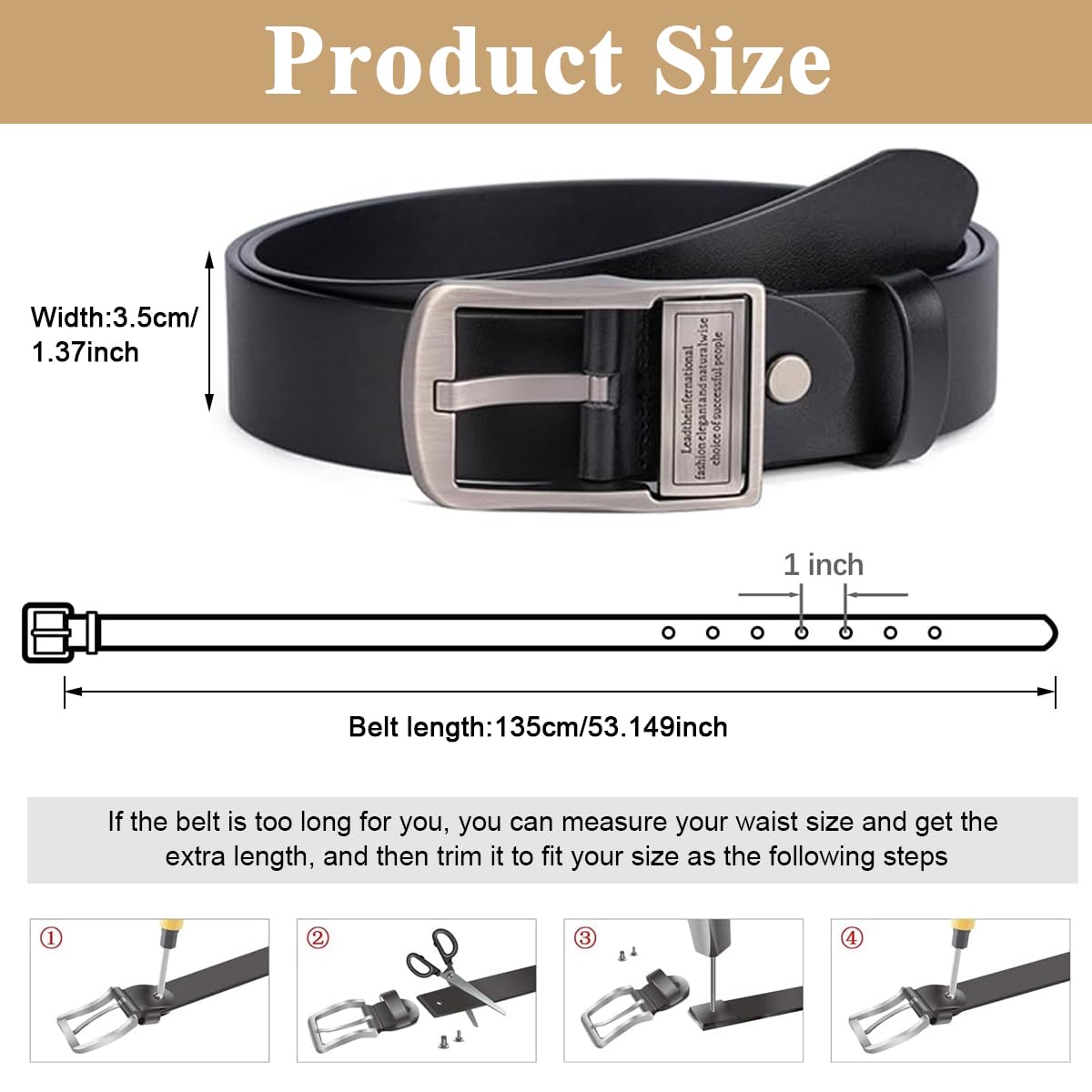 Venzina Belts for Men with Alloy Buckle in PU Leather for Jeans Suits and Business Wear